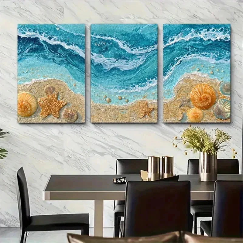 3pcs Beach House Coastal Aesthetic Perfect Wall Art Set Canvas Framed 50x70cm - High Quality Print 100% Australian Made Wall Canvas Ready to Hang - Bella Home Decor
