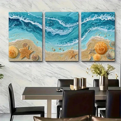 3pcs Beach House Coastal Aesthetic Perfect Wall Art Set Canvas Framed 50x70cm - High Quality Print 100% Australian Made Wall Canvas Ready to Hang - Bella Home Decor