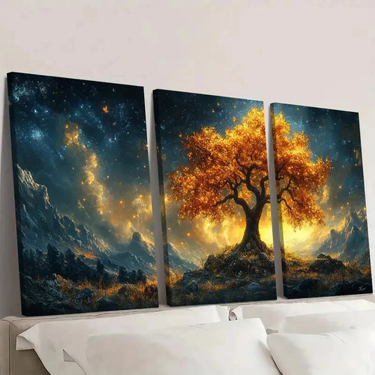 3pcs Magical Night Sky & Mountain tr Wall Art Set Canvas Framed 60x90cm - High Quality Print 100% Australian Made Wall Canvas Ready to Hang