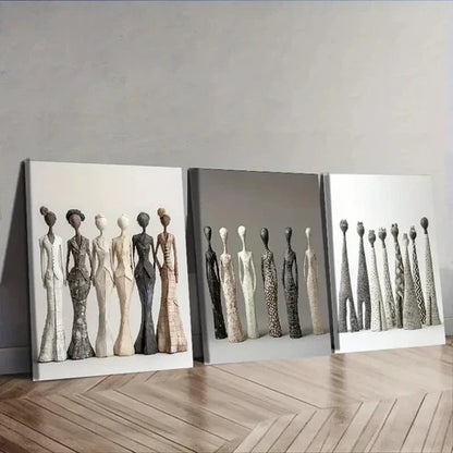 3pcs Paintings with Ceramic Figurines Wall Art Canvas Unframed - High Quality Print 100% Australian Made Wall Canvas