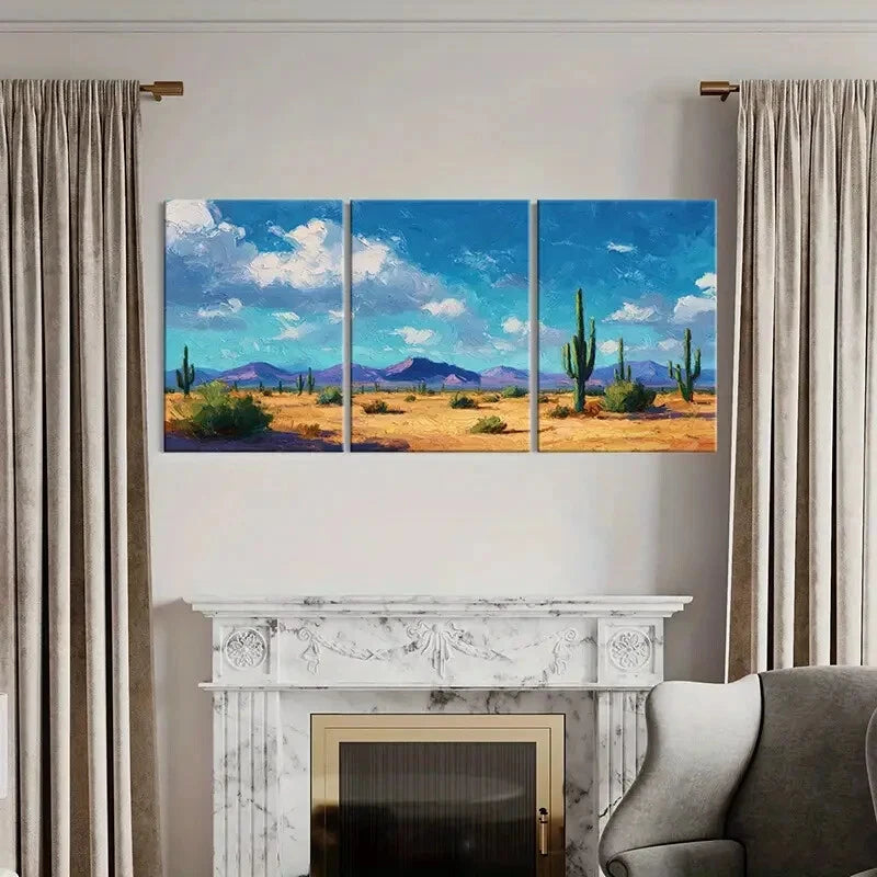3pcs Blue Sky Clouds Mountains Vibrant Colors Metal Print Ready to Hang Art - Bella Home Decor