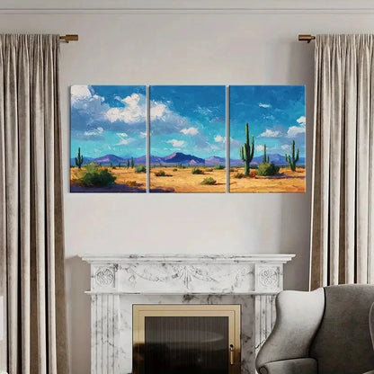 3pcs Blue Sky Clouds Mountains Vibrant Colors Metal Print Ready to Hang Art - Bella Home Decor