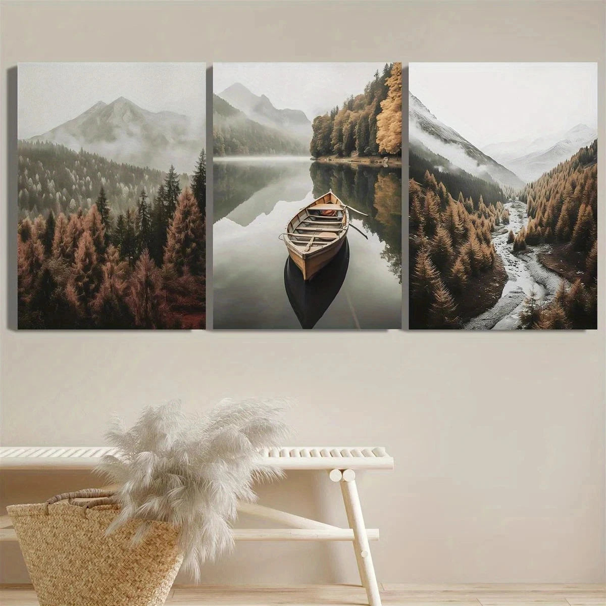 3pcs Abstract Nature Forest Mountains Metal Print Ready to Hang Art - Bella Home Decor