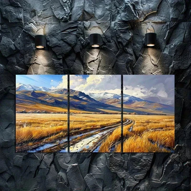 3pcs The Muddy Road Meanders Metal Print Ready to Hang Art
