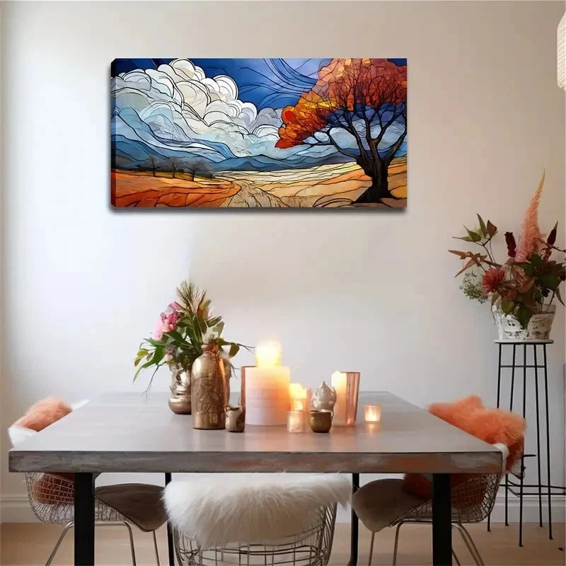 Crack Abstract Tree Field Wall Art Canvas Office Home Room Framed 120x60cm - Bella Home Decor