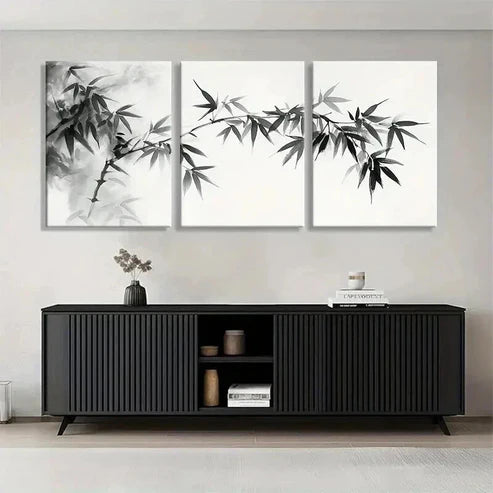 3pcs Bamboo Branch Black and White Perfect Wall Art Set Canvas Unframed - High Quality Print 100% Australian Made Wall Canvas - Bella Home Decor