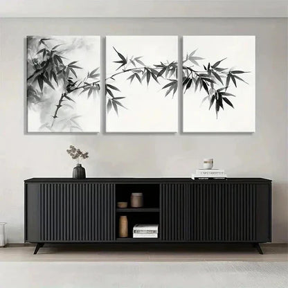 3pcs Bamboo Branch Black and White Perfect Wall Art Set Canvas Unframed - High Quality Print 100% Australian Made Wall Canvas - Bella Home Decor