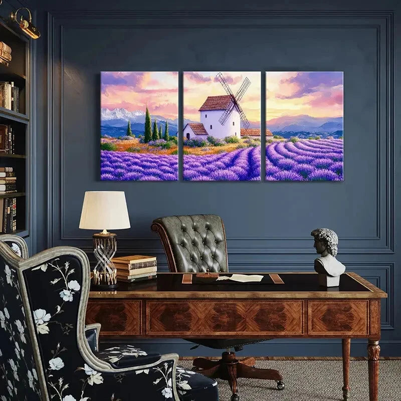 3pcs Lavender Field Windmill Landscape Metal Print Ready to Hang Art - Bella Home Decor