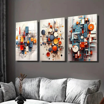 3pcs Circles and Shapes Abstract Three Dimension Wall Art Canvas Unframed - High Quality Print 100% Australian Made Wall Canvas - Bella Home Decor