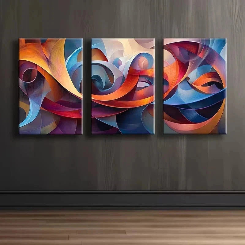 3pcs Luxurious Abstract Ribbon Design Metal Print Ready to Hang Art