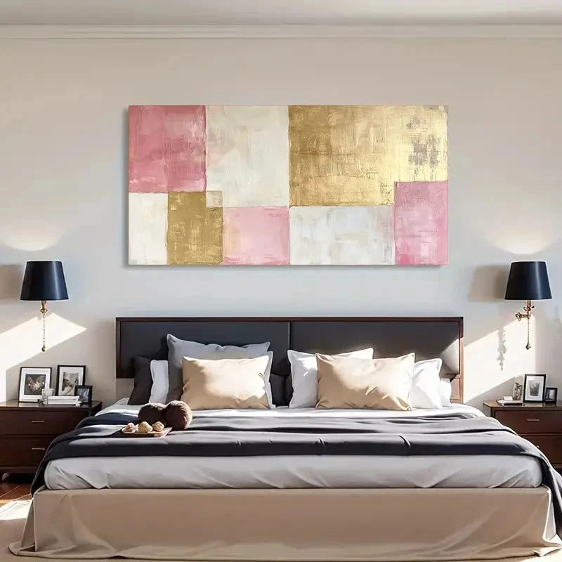 Golden Accents And Pink Wall Art Canvas Office Home Room Framed 120x60cm - Bella Home Decor