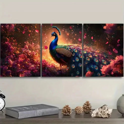 3pcs A Colorful Peacock Wall Art Set Canvas Unframed – High Quality Print 100% Australian Made Wall Canvas - Bella Home Decor