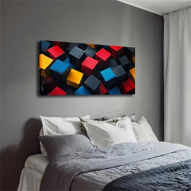 Abstract Style Cubes Composed Wall Art Canvas Office Home Room Framed 120x60cm - Bella Home Decor