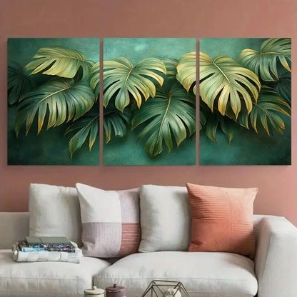 3pcs Vintage Botanical Palm Leaves Design Metal Print Ready to Hang Art - Bella Home Decor