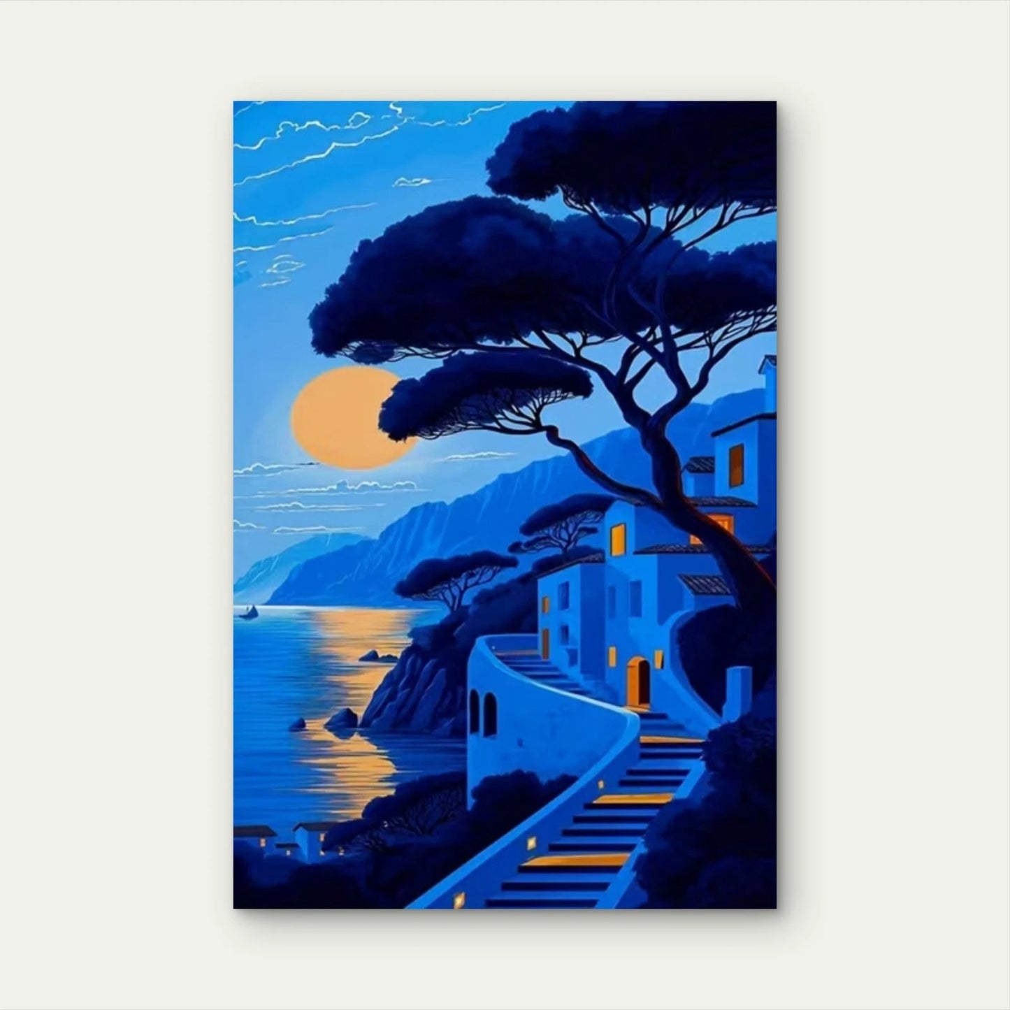 Vibrant Blue Coastal Scene 60x90cm Metal Print Ready to Hang