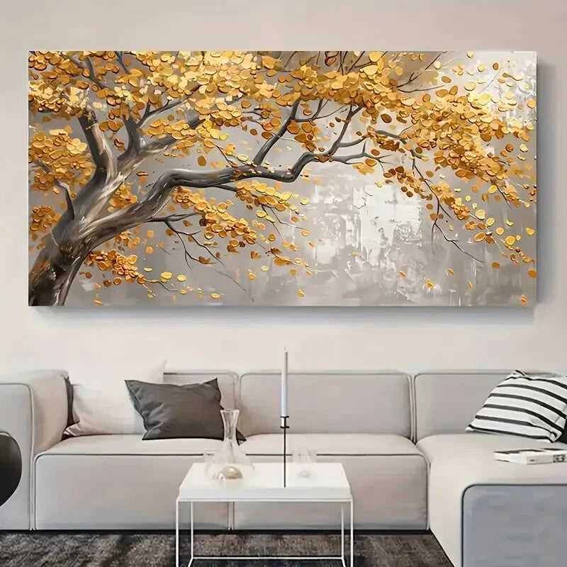 Abstract Gold Leaf Plant  wall canvas office home room framed 120x60cm - Bella Home Decor