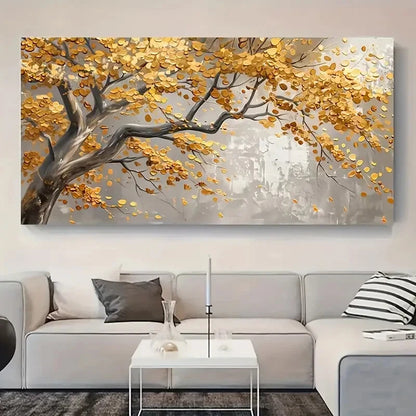 Abstract Gold Leaf Plant  wall canvas office home room framed 120x60cm - Bella Home Decor