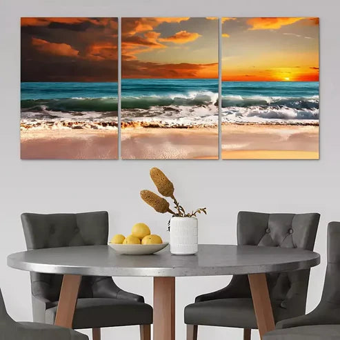 3pcs Sunset Ocean Wave Beach Wall Art Canvas Unframed - High Quality Print 100% Australian Made Wall Canvas