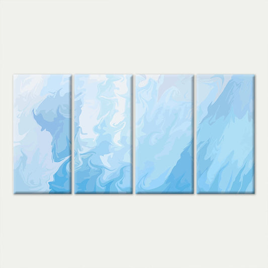 4pcs Soft Blue Fluid Ink and Marble Abstract Wall Art Canvas Framed 45x80cm - High Quality Print 100% Australian Made Wall Canvas Ready to Hang
