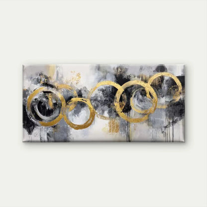 Golden Circles Abstract Wall Art Canvas Office Home Room Framed 120x60cm