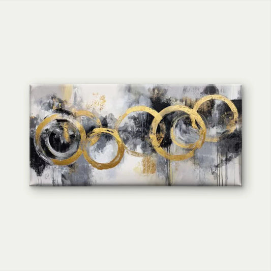 Golden Circles Abstract Wall Art Canvas Office Home Room Framed 120x60cm