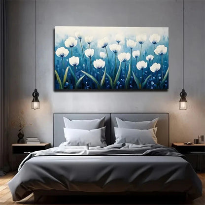 Blue And White Flower Decor Wall Art Canvas Office Home Room Framed 120x60cm