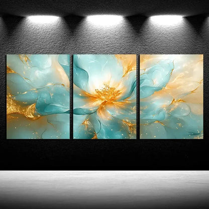 3pcs Vibrant Beautiful Glowing Roses Illustration Metal Print Ready to Hang Art - Bella Home Decor