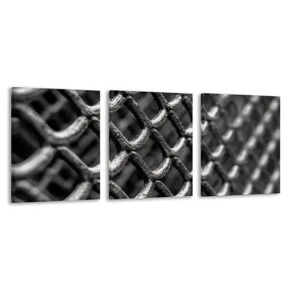 3pcs Black & White photograph of a steel mesh  Wall Art Set Canvas Framed 50x70cm - High Quality Print 100% Australian Made Wall Canvas Ready to Hang - Bella Home Decor
