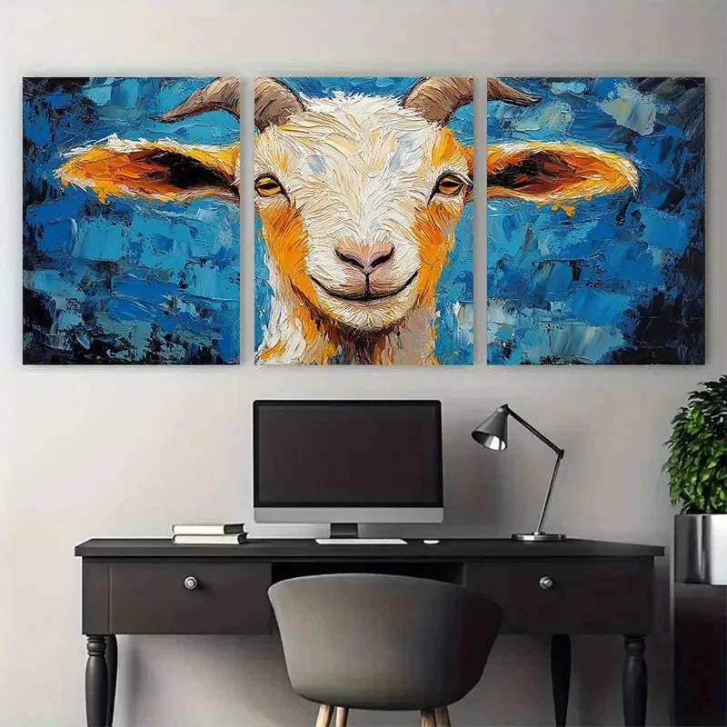 3pcs Goat Farm Animals Impasto Design Wall Art Set Canvas Framed 40x60cm - High Quality Print 100% Australian Made Wall Canvas Ready to Hang
