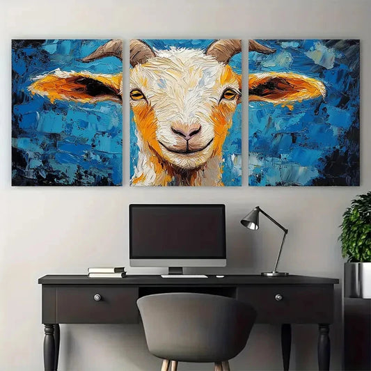 3pcs Goat Farm Animals Impasto Design Wall Art Set Canvas Framed 40x60cm - High Quality Print 100% Australian Made Wall Canvas Ready to Hang