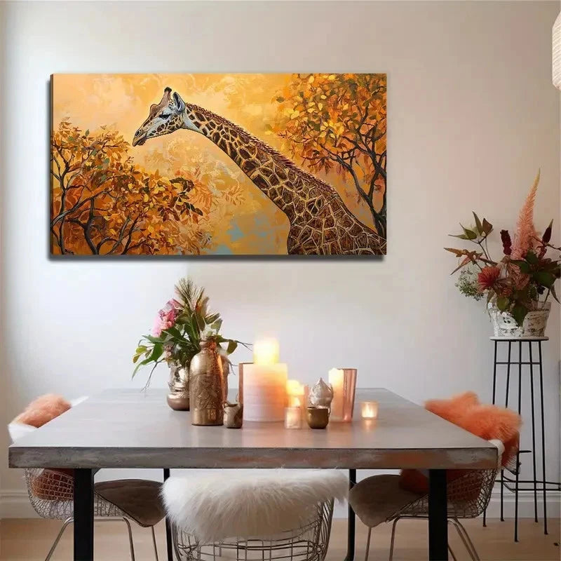 Giraffe Eating Leaves Wall Art Canvas Office Home Room Framed 120x60cm