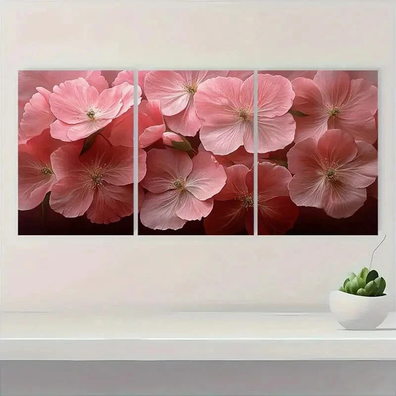 3pcs Featuring Pink Peonies and Roses Flower Metal Print Ready to Hang Art