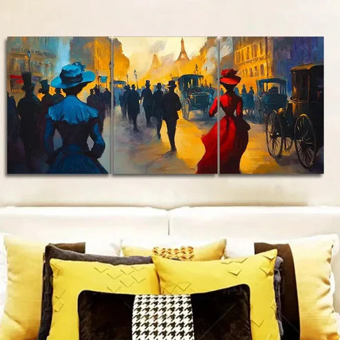 3pcs People in the Market Wall Art Canvas Unframed - High Quality Print 100% Australian Made Wall Canvas