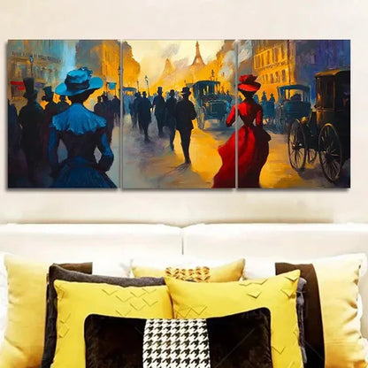 3pcs People in the Market Wall Art Canvas Unframed - High Quality Print 100% Australian Made Wall Canvas