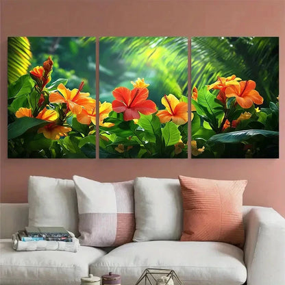3pcs Tropical Floral Martinique Travel Design Wall Art Set Canvas Framed 50x70cm - High Quality Print 100% Australian Made Wall Canvas Ready to Hang