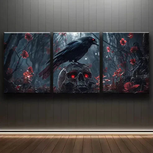 3pcs Raven skull Art Set Canvas Unframed - High Quality Print 100% Australian Made Wall Canvas