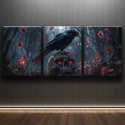 3pcs Raven skull Art Set Canvas Unframed - High Quality Print 100% Australian Made Wall Canvas