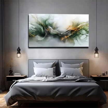 Lines In Green & Golden Wall Art canvas office home room framed 120x60cm