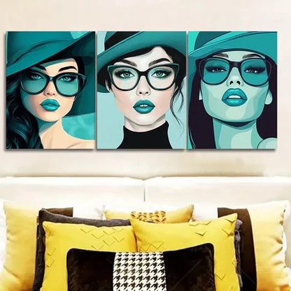 3pcs Pretty Girl with Oval Face Wall Art Set Canvas Unframed - High Quality Print 100% Australian Made Wall Canvas
