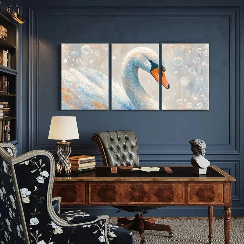3pcs Elegant Swan Artwork Abstract Bubbles Metal Print Ready to Hang Art - Bella Home Decor