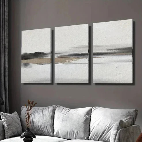 3pcs Misty Beige Landscape Painting Wall Art Canvas Unframed - High Quality Print 100% Australian Made Wall Canvas