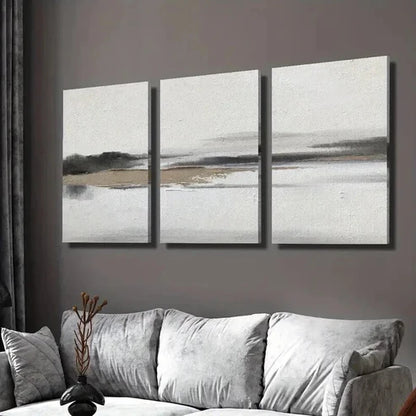3pcs Misty Beige Landscape Painting Wall Art Canvas Unframed - High Quality Print 100% Australian Made Wall Canvas