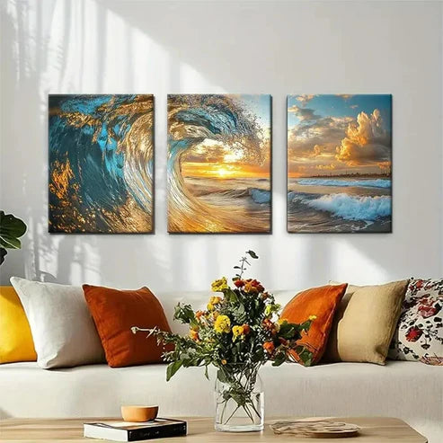 3pcs Majestic Blue Sea Sunset Women Perfect Wall Art Set Canvas Unframed - High Quality Print 100% Australian Made Wall Canvas