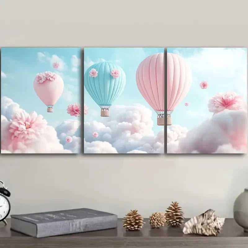 3pcs Hot Air Balloons Sky Wall Art Set Canvas Framed 40x60cm - High Quality Print 100% Australian Made Wall Canvas Ready to Hang - Bella Home Decor