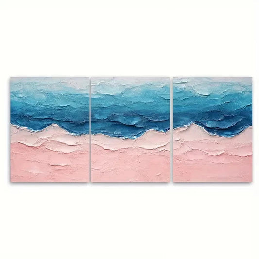 3pcs Pink Blue Coastal Painting Wall Art Set Canvas Framed 50x70cm - High Quality Print 100% Australian Made Wall Canvas Ready to Hang