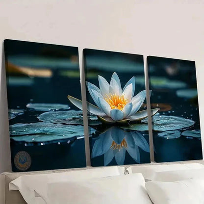 3pcs Peaceful Water Lily Reflective Art YU Wall Art Set Canvas Unframed - High Quality Print 100% Australian Made Wall Canvas - Bella Home Decor