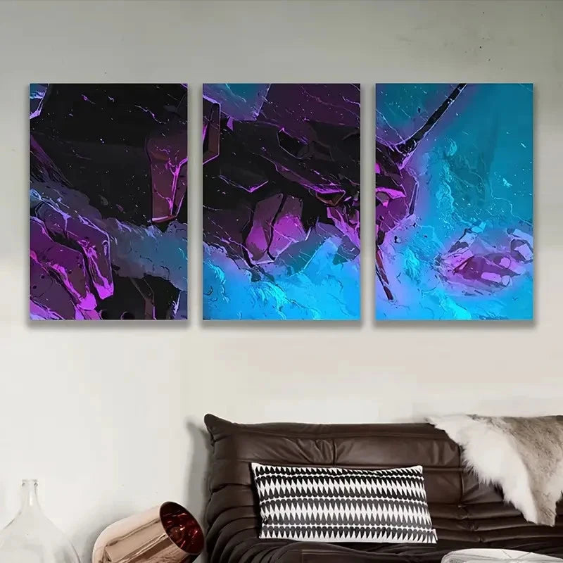 3pcs Abstract Neon Crystal Shapes Wall Art Set Canvas Framed 40x60cm - High Quality Print 100% Australian Made Wall Canvas Ready to Hang - Bella Home Decor