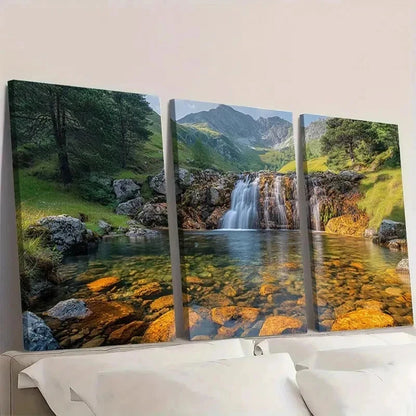 3pcs Mountain & Waterfall Scenery EO Wall Art Set Canvas Framed 40x60cm - High Quality Print 100% Australian Made Wall Canvas Ready to Hang