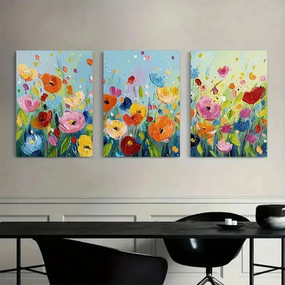 3pcs Colorful Flowers Painted with Simple Brushes Metal Print Ready to Hang Art - Bella Home Decor