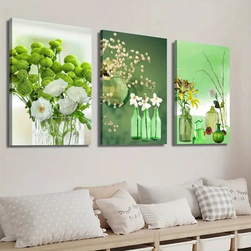 3pcs Emerald Green Bottle Plant Wall Art Set Canvas Unframed - High Quality Print 100% Australian Made Wall Canvas